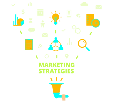 a transparent background with marketing icons and text